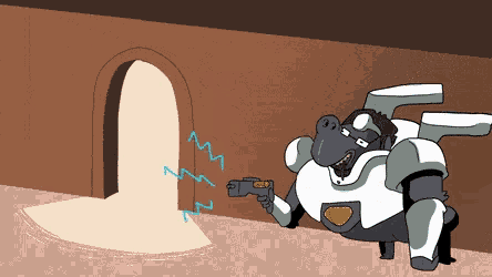 a cartoon of a gorilla holding a gun in front of a tunnel