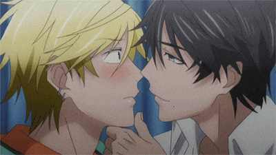 a couple of anime characters touching each other