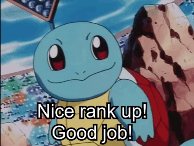 squirtle says nice rank up good job in a cartoon