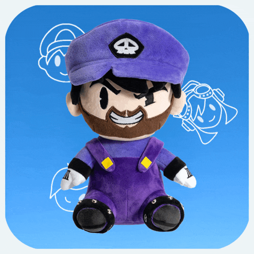 a stuffed toy with a beard and a skull on his hat