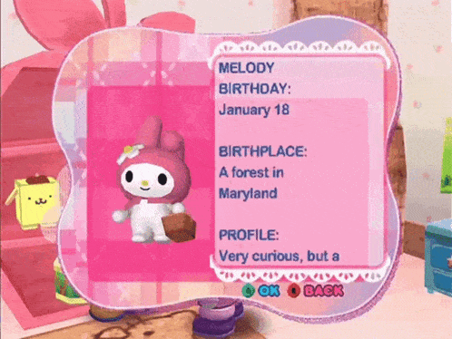 a video game character named melody has a birthday of january 18 and a birthplace of a forest in maryland