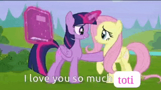 twilight sparkle and fluttershy from my little pony are standing next to each other .