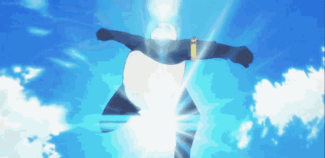a cartoon character is flying through the air