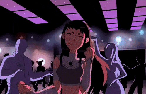 a cartoon character is dancing in a club with a crowd of people .
