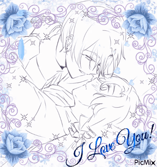 a drawing of a man and woman kissing with the words " i love you "