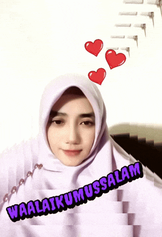 a woman wearing a white hijab is surrounded by red hearts and the words waalaikumussalah