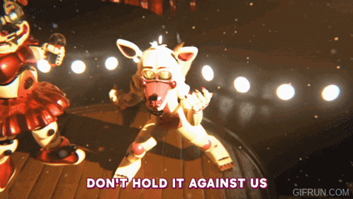 a gif that says ' don t hold it against us ' at the bottom