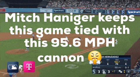 mitch haniger keeps this game tied with this 95.6mph cannon