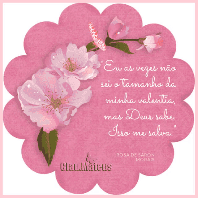 a card with pink flowers and a quote from rosa de sabon morals