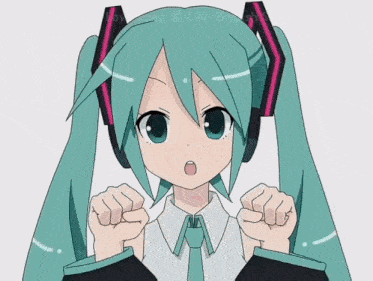 a drawing of a girl with blue hair and headphones giving the peace sign