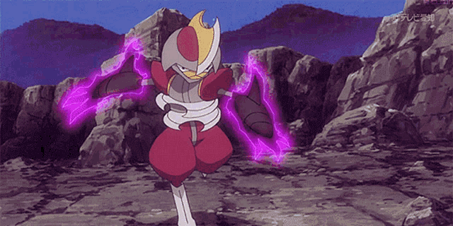 a cartoon character has purple lightning coming out of his arms