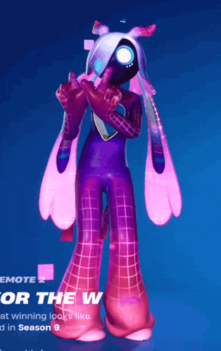 a purple and pink cartoon character with the words for the win on the bottom right