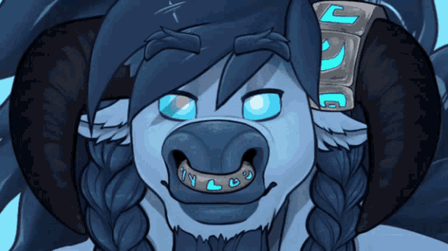 a cartoon drawing of a ram with a braided mane
