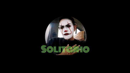 a man in a clown costume is in a circle with the word solitario