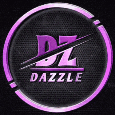 a purple logo for dazzle with a purple circle around it