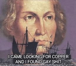 a painting of a man looking for copper and i found gay shit