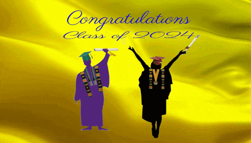 congratulations class of 2024 is written on the yellow background