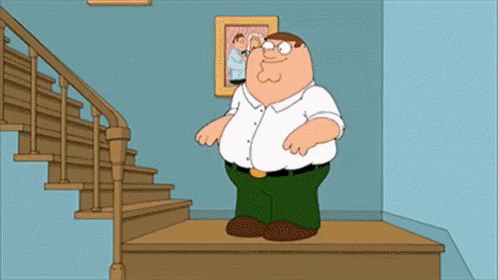 peter griffin from family guy is standing on the steps