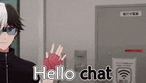 a cartoon character says hello chat in front of a wi-fi sign