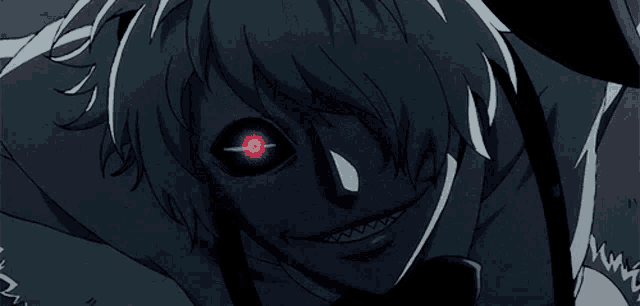 a close up of a person with a red eye