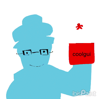a cartoon drawing of a man holding a red card that says coolgui