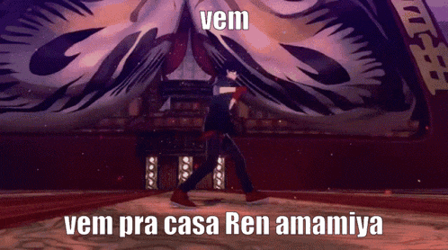 a video game scene with the words vem pra casa ren amamiya on it