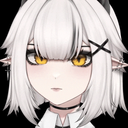 a girl with white hair and yellow eyes is wearing a choker and earrings