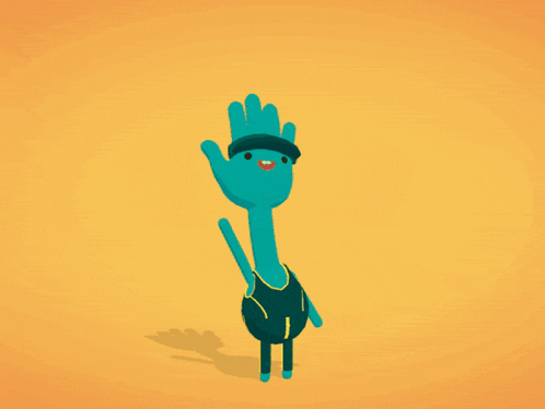 a cartoon character wearing a black hat and sunglasses waves his hand