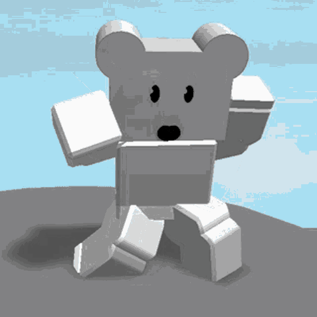 a white teddy bear with black eyes and a surprised look on its face