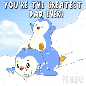 a penguin is riding on the back of another penguin with the words " you 're the greatest dad ever "