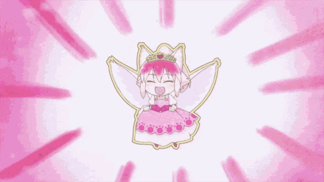 a cartoon drawing of a cat in a pink dress and tiara