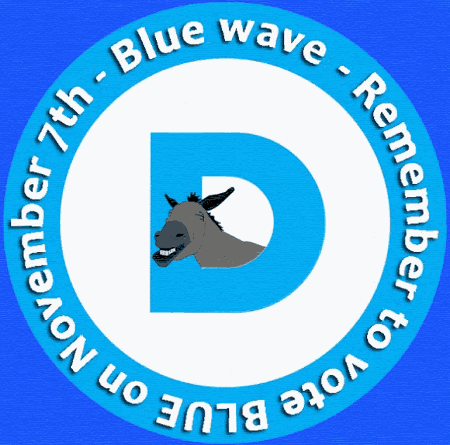 a blue circle with a donkey and the words blue wave remember to vote blue