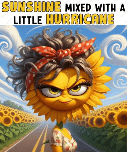 an illustration of a sunflower with the words sunshine mixed with a little hurricane above it