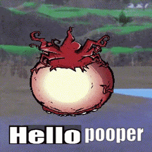a cartoon drawing of a monster with the words hello pooper written below it