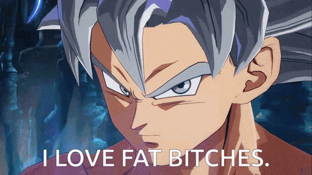 a cartoon character with the words i love fat bitches on the bottom