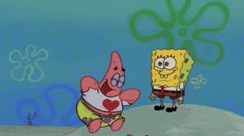 patrick star and spongebob are standing next to each other in the water