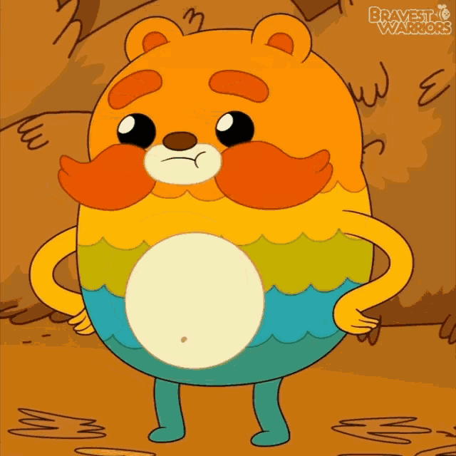 a cartoon of a bear with a beard and the words bravest warriors on the bottom