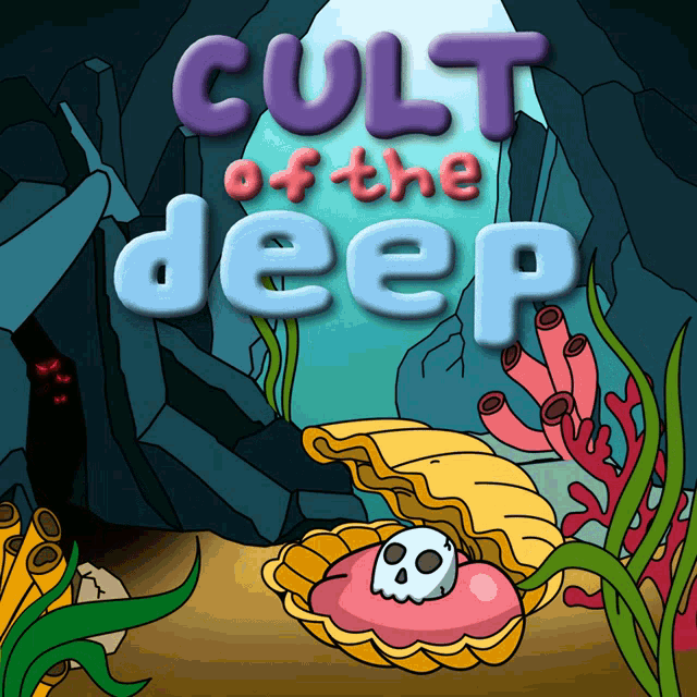 a cartoon of a cave with the words cult of the deep