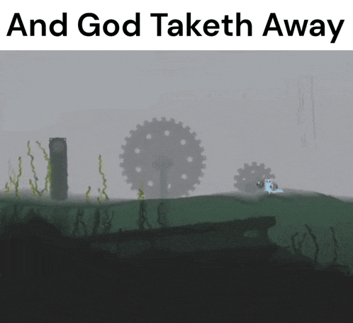 a video game called and god taketh away is being played on a computer