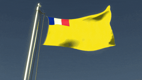a yellow flag with red white and blue stripes