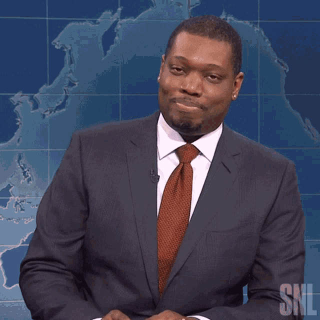 a man in a suit and tie with snl written on the bottom right