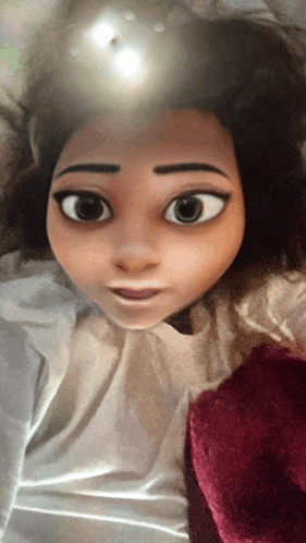a close up of a woman 's face with a cartoon face on it