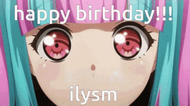 a close up of a girl 's face with the words " happy birthday !!! ilysm "