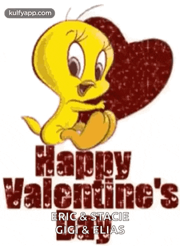 tweety bird is holding a red heart and says `` happy valentine 's '' .