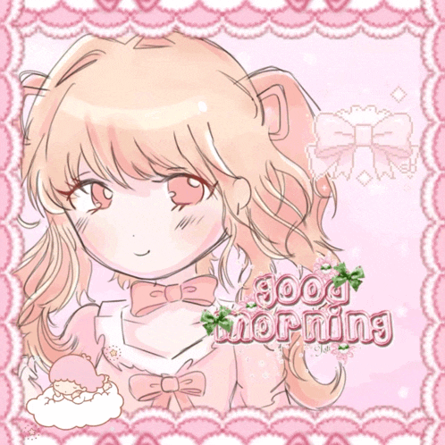 a drawing of a girl with the words " good morning " on the bottom