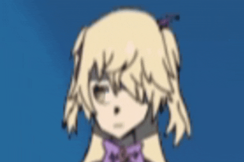 a drawing of a girl with a purple bow on her head
