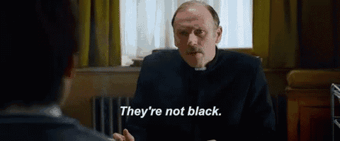 a priest is talking to another man and says they 're not black