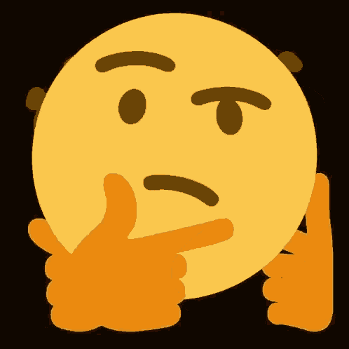 a yellow smiley face with a hand on its chin and a black background .