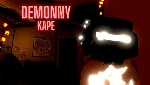 a poster for demonny kape shows a dark room