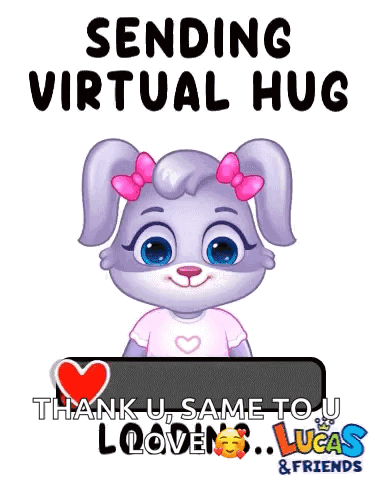 a cartoon bunny with a pink bow on her head is sending a virtual hug .